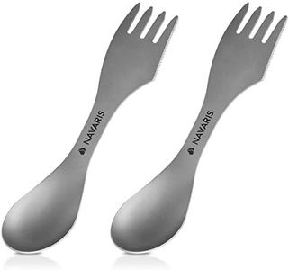 Navaris Titanium Spork Camping Utensils (Set of 2) - 3-in-1 Fork, Spoon, Knife Cutlery Combo - Metal Silverware for Backpacking, Hiking, Outdoors