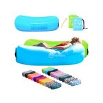 Mockins 2 Pack Inflatable Lounger Air Sofa Perfect for Beach Chair Camping Chairs or Portable Hammock and Includes Travel Bag Pouch and Pockets | Easy to Use Camping Accessories -Blue and Green Color