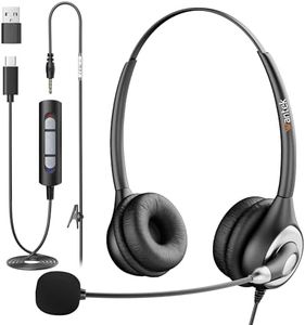 Wantek Headset with Microphone for PC, USB Wired Headphones - USB-C Over-Ear 3.5mm Headsets with Noise-Cancelling Microphone for Laptop - Computer Headphones with Mic in-line Control for Home