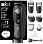 Braun Beard Trimmer Series 9 BT9441, Beard Trimmer Men Rechargeable, Trimmer with Barber Tools and 180-min Runtime, Hair and Beard Trimmers for Men, Black