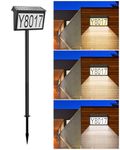 Solar Address Sign for Yard, Lighted House Numbers Waterproof Solar Powered Illuminated Address Plaque with Stakes 22 LEDs 3-Color Lighting Modes, Wall Mounted/In Ground 2 Ways for Outside Street