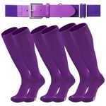 Londkaron Youth Elite Baseball/Softball Socks & Belt Combo (3 Pairs of Socks with 1 Belt), Purple, Large