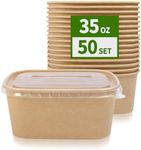 AICHEF 50 Pack 35 oz Paper Food Containers with Lids, Paper Meal Prep Containers with Lids, Microwavable and Freezer Storage Use Cardboard Food Containers