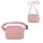 Bum Bag for Women Rhomboid Quilted Waist Pack Fanny Belt Convertible Crossbody Shoulder Handbag Lightweight Nylon by UTO Pink