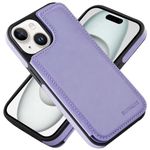 MONASAY PU Leather Flip Cover Fit for iPhone 15 5G,[Glass Screen Protector Included] [RFID Blocking] Phone Wallet Case with Credit Card Holder and Magnetic Clasp, Lavenders
