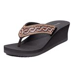 Ampeo Women's Wedge Sandals Rhinestone Thong Platform Flip Flops, B.dark Brown, 9