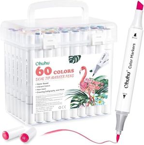 Ohuhu Water-Based Markers 60 Colours, Dual Tip Colouring Pens for Anime and Manga, Sketching, Drawing, Art Markers Set with 1 Colourless Blender and Storage Base, Odourless & Non Toxic