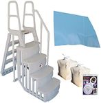 Main Access Heavy Duty Above Ground Pool Ladder Steps Platform with Safety Pad, Weights, Handle Railings, and SmartLite LED light, White