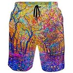 visesunny New Summer Men's Swim Trunks Quick Dry Bathing Suits Holiday Beach Short Casual Board Shorts, Oil Painting Leaf, Medium