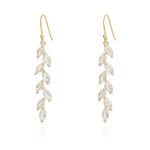 Handmade 14K Gold Plated Leaf Dangling Earrings Crystal Wedding Dangle Earrings for Brides Bridesmaid Gift