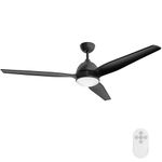 Inlight 60 IN. Integrated LED Indoor and Outdoor Black AC Motor Ceiling Fan with Light and Remote, IN-0714-3-BK