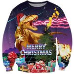 Loveternal Dinosaur Xmas Jumper Men 3D Ugly Christmas Pullover Printed Funny Crewneck Long Sleeve Sweater XL