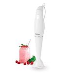 Geepas Hand Blender | Food Collection Hand Blender, Soup Mixer with Stainless Steel Blades | Ideal for Smoothies Shakes Vegetables Baby Food Soup| Anti-Splash | 2 Year Warranty, 180W, White