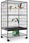 Large 132cm Flight Cage Stand Wheels Rolling Portable Metal Bird Cage Tray For Parrot Cockatiels Quaker Parakeets Green Cheek Conures Cockatoo Parrot Budgies Canary (Black 132x79x51.8cm)