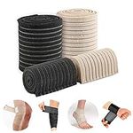 Elfzone Elastic Bandage Wrap with Velcro - 4 Packs - Adjustable Compression Belt for Knee Brace, Ankle Brace, Wrist Brace, Elbow Brace and Calf Sleeve, Black & Skin Color Elastic Bandages