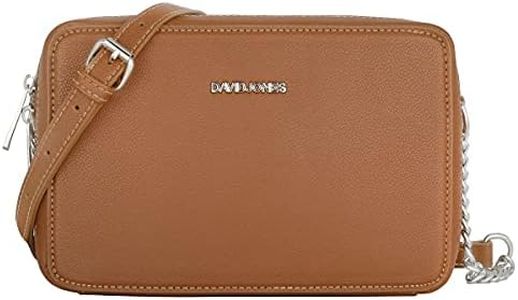 David Jones - Borsa a Tracolla Quadrata Piccola Donna - a Spalla Catena Borsetta PU Pelle - a Mano Mini Sera Pochette Cammello Marrone