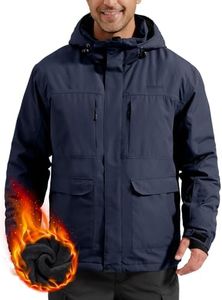 FREE SOLDIER Men's Waterproof Ski Jacket Fleece Lined Warm Winter Snow Coat with Hood Fully Taped Seams(Midnight Navy,L)