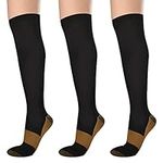 Evolyline 3 Pairs Copper Compression Socks for Women & Men, Medical Compression Stockings Flight Socks for Women, Graduated Knee High Increase Circulation, Fit for Running Sports Nurse Pregnancy