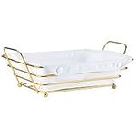 XIAOMIANYANG Bread Basket for Table Bread Basket with Removable Fabric Lining Wire Bread Basket Rectangular Metal Serving Basket for Breads Roll Muffin Pastries Chips Snack, Gold/Cream