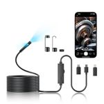 Dual-Lens Endoscope Camera with Light, 1920P HD Inspection Camera for Automotive & Home, IP67 Waterproof Borescope with Semi-Rigid Cable, Detects Pipe Clogs, Engine Issues -5M for iPhone Android
