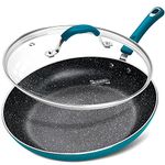 MICHELANGELO 30cm Frying Pan, Non Stick Frying Pan with Lid 30cm, Large Frying Pan with Soft Grip Handle, 30cm Enameled Frying Pan with Stone Nonstick Coating, Blue