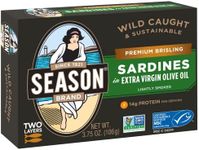 Season Brisling Sardines in Extra Virgin Olive Oil – Wild Caught, 14g of Protein, Keto Snacks, More Omega 3's Than Tuna, Kosher, High in Calcium, Canned Sardines, Two Layers – 3.37 Oz Tins, 6-Pack