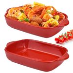 HEKOBAG 2PCS Lasagne Dish, 9x5 inch Rectangular Individual Oven to Table Bake Dish with Handles Ceramic Baking Pan Lasagna Casserole Pan Nonstick Ceramic Bakeware for Cooking, Cakes, Lasagna - Red