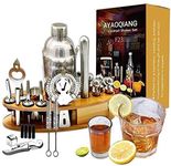 AYAOQIANG Cocktail Shaker Set with Stand,Cocktail Set for Beginer,750ml Stainless Steel Shaker for Cocktail,Home Bar Cocktail Tool Kit with Bamboo Display Stand