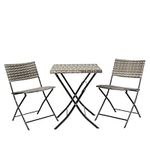 OHS Rattan Bistro Set Grey, Folding Bistro Sets Patio Table Garden Chairs Table for Balcony Summer BBQ Conservatory, 3 Piece Garden Furniture Set