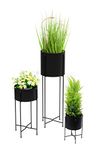 3PC Tall Contemporary Indoor & Outdoor Flower Plant Pot Holders & Hairpin Stands - BLACK