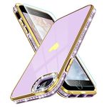 Pilaru Case for iPhone SE 2022 [with Screen Protector],iPhone SE 2020 Heart Pattern Glitter Bling Diamond Cover for Women, Soft TPU Bumper Shockproof Protective Phone Case for iPhone 6/7/8,Purple