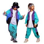 LOLANTA 80s 90s Outfits Girls Unisex Kids' Colorblock Tracksuit Teens Fall Clothes Boys Hip-Hop Dance (PineGreen, 5-6)