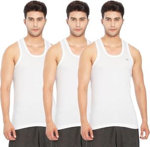 Lux Cozi 100% Cotton Men Sleeveless Round Neck Vest - Modern White Baniyan for Men, Pack of 3 (White_110), 4XL