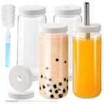 YBCPACK 4 Pack 500ml Glass Juice Bottles with Lids and Straws - Food Grade Glass Drinking Bottle Ideal for Refreshing Iced Coffee, Smoothie, Boba and Bubble Tea