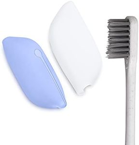kwmobile Fundas para cabezal de cepillo de dientes - Set 2x Carcasa de viaje para cabezales de cepillos - De silicona azul/blanco