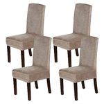 H.VERSAILTEX 4PCS Real Velvet Dining Room Chair Slipcovers Super Stretch Spill Resistant Removable Washable Anti-Dust High Dining Chair Protectors Slipcovers Dining Chair Covers(Taupe)