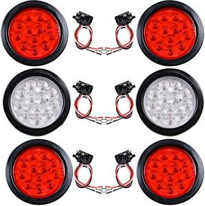 Astra Depot 6pcs (4 RED + 2 WHITE) Truck Trailer 4" Round LED Brake Stop Tail Back up Reverse Fog Lights