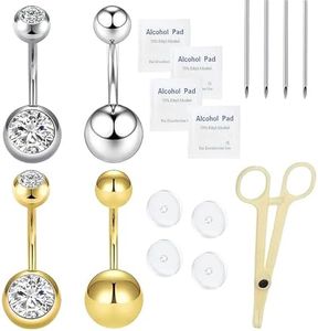 orilace Belly Button Piercing Kit, 12g Piercing Needle Kit Stainless Steel Belly Button Rings Piercing Clamp At Home Piercing Tool Navel Piercing Kit, Stainless Steel, cubic zirconia