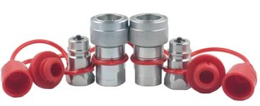 LSQ-PK-04 1/2’’ NPT Ag Hydraulic Quick Connect Couplers, Quick Disconnect Coupling Poppet Pioneer Style, Tractor Hydraulic Coupler with Dust Caps ISO5675, 2 Sets