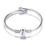SBI Jewelry Women Initial Bracelets Cuff Letter C Heart Silver Bangle Bracelet Mom Daughter Sister Wife Girlfriend Grandma Auntie Niece Cousin Family Birthday Anniversary Mothers Day