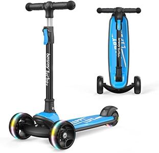 besrey Kids Scooter - Big Wheels Foldable Kick Scooter with Flashing LED Lights for Boys Girls, 4 Levels Height Adjustable, 3 Wheel Scooter for Kids Ages 3-10 with Safe Lean to Steer Design