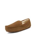 DREAM PAIRS Men's Au-loafer-01 House Slippers Moccasin Indoor Outdoor Fuzzy Furry Loafers Suede Leather Warm Comfortable Shoes Size 11, Tan