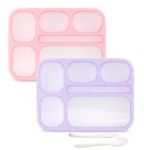 kinsho Glitter Lunch Box Bento Boxes for Girls, Meal and Snack Containers for Toddler Daycare, School, Travel, 6 Divided Compartments, Cute 2 Pack Set, Utensils, Pink Purple Lilac