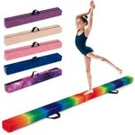 GYMAX 7FT/2.1M Folding Gymnastics Balance Beam, Professional Training Beam with Carry Handles, Solid Wood Base and Anti-slip Bottom, Floor Gymnastics Equipment for Home Gym Exercise (Color)