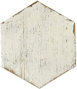 SomerTile FNURTXBL Vintage Hex Porcelain Floor and Wall Tile, 14.125" x 16.25", White/Brown