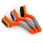 MAXMAN Wire Brush 3Pcs Brass/Stainless Steel/Nylon Wire Brushes for Cleaning Rust Bristle Brush Set with Rubber Curved Handle Grip Used for Dirt, Paint Remover (Orange+ Gray)