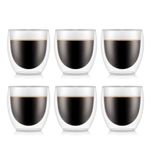 Bodum Double Walled Glasses Pack of 6 PAVINA - 250ml Coffee Cups - Dishwasher Safe Thermal Cup - Mouth-Blown Borosilicate Glass