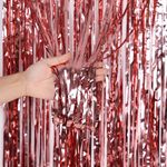 4 Pack Foil Fringe Curtains, Tinsel Streamers Birthday Party Decorations Photo Booth Props for Birthday Wedding Engagement Bachelorette Christmas Celebration Party Decorations (1x2.5m, Rose Gold)