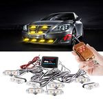 yifengshun 8 in 1 LED Emergency Strobe Lights for Truck Vehicle Warning Flashing Guide Grille Flash DRL Police Car Motorcycle DC12V Wireless Remote Control (Amber)