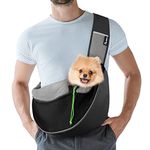 Pawaboo Pet Dog Sling Carrier, Hand Free Drawstring Dog Papoose with Adjustable Strap, Breathable Mesh Bag for Puppy Cat, Crossbody Satchel Dog Purse with Pocket for Outdoor Travel, Black, Large